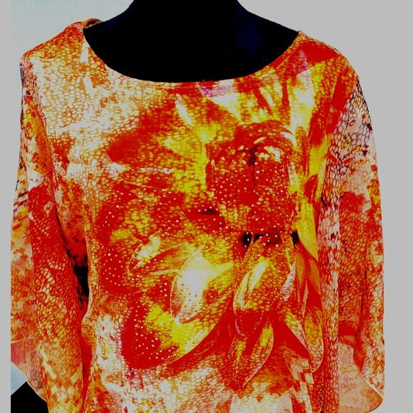 Styco Polyester Blouse Sz L; Orange with separate Tan Shell - Picture 2 of 7